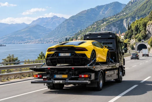 Yellow Lamborghini on Lakeside Mountain Highway